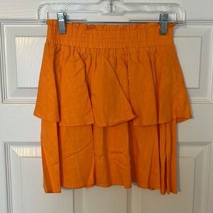 Orange Linen Ruffled Mini Skirt